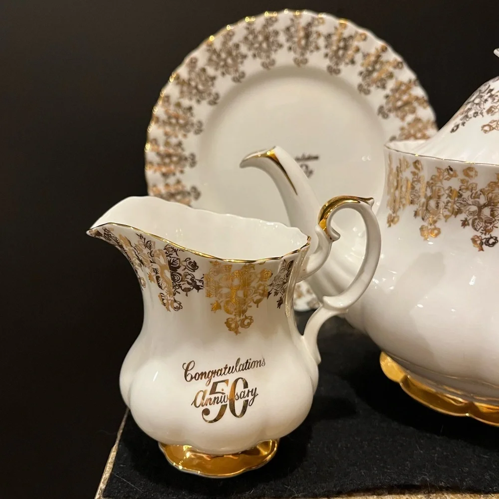 Vintage Royal Albert 50th Anniversary 6 C Teapot, Creamer and Plate, England
